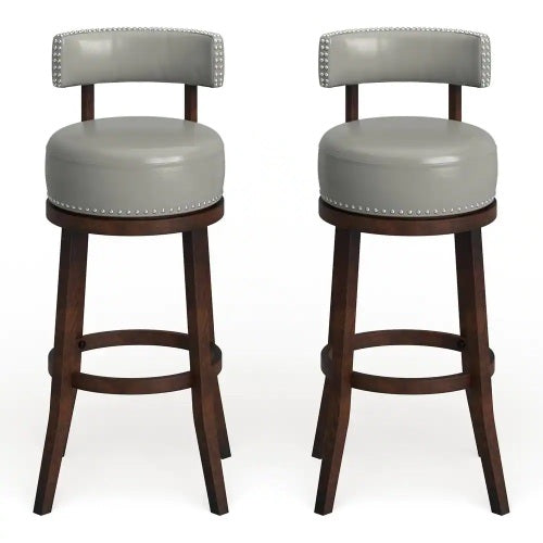 FFH Sherly Set of 2 Bar stool 30&quot; Swivel Stool Dark Oak Solid wood Dark Gray Leatherette Chairs Dining Room