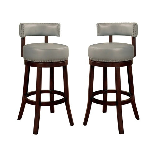 FFH Sherly Set of 2 Bar stool 30" Swivel Stool Dark Oak Solid wood Dark Gray Leatherette Chairs Dining Room