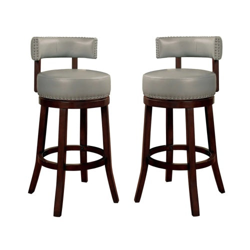 FFH Sherly Set of 2 Bar stool 30&quot; Swivel Stool Dark Oak Solid wood Dark Gray Leatherette Chairs Dining Room