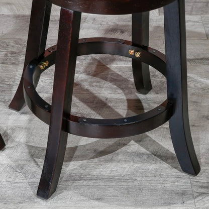 FFH 30&quot; Bar Height X-Back Swivel Stool, Espresso Finish, Black Leather Seat