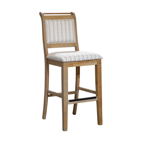 FFH 30" Bar Stool, Rustic Gray Finish, Gray Stripe Fabric Seat