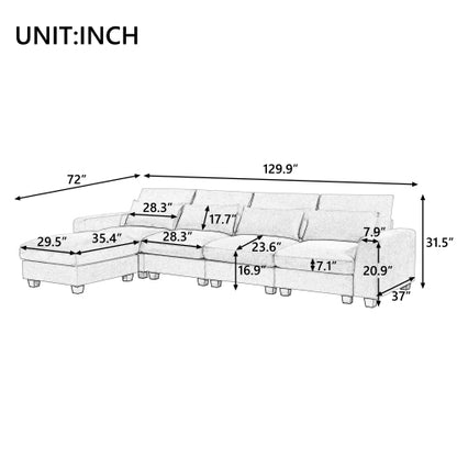 FFH U_Style Modern Large L-Shape Feather Filled Sectional Sofa, Convertible Sofa Couch with Reversible Chaise for Living Room