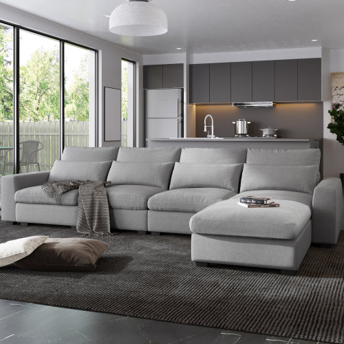 FFH U_Style Modern Large L-Shape Feather Filled Sectional Sofa, Convertible Sofa Couch with Reversible Chaise for Living Room