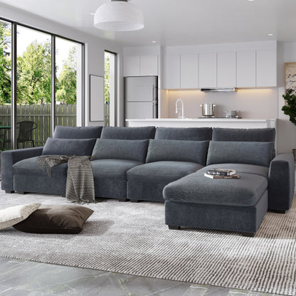 FFH U_Style Modern Large L-Shape Feather Filled Sectional Sofa, Convertible Sofa Couch with Reversible Chaise for Living Room