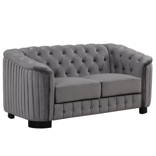 FFH 64" Velvet Upholstered Loveseat Sofa,Modern Loveseat Sofa with Thick Removable Seat Cushion,2-Person Loveseat Sofa Couch for Living Room,Bedroom,or Small Space,Gray