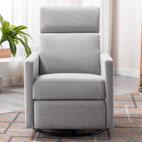 FFH Modern Upholstered Rocker Nursery Chair Plush Seating Glider Swivel Recliner Chair, Gray