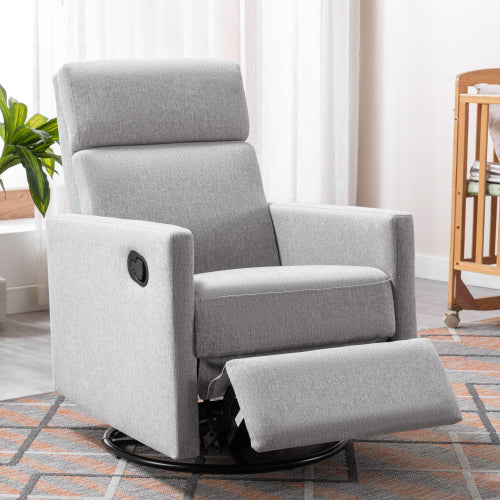 FFH Modern Upholstered Rocker Nursery Chair Plush Seating Glider Swivel Recliner Chair, Gray