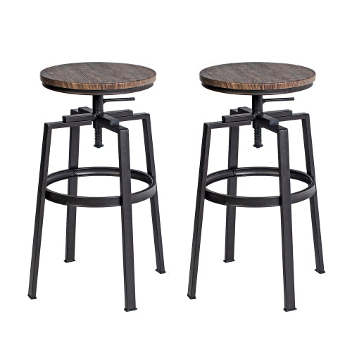 FFH Set of 2 Swivel Adjustable Height Bar Stool - WALNUT &amp; BLACK