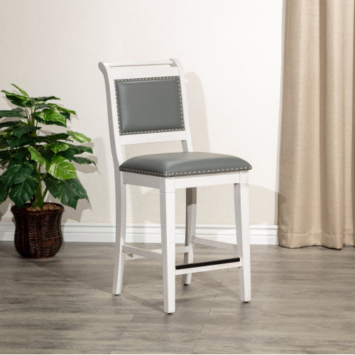 FFH 30&quot; Bar Stool, Rustic Gray Finish, Gray Stripe Fabric Seat