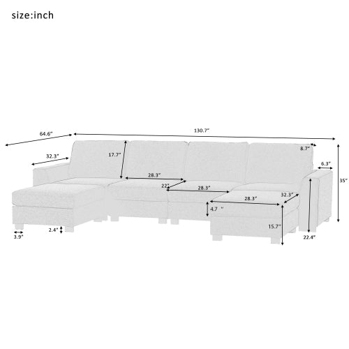 FFH U_STYLE 3 Pieces U shaped Sofa with Removable Ottomans