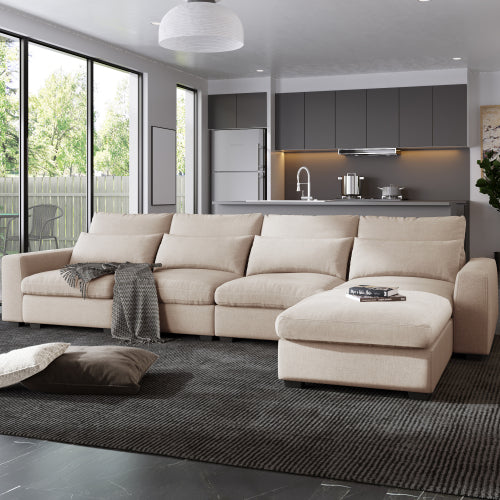 FFH U_Style Modern Large L-Shape Feather Filled Sectional Sofa, Convertible Sofa Couch with Reversible Chaise for Living Room