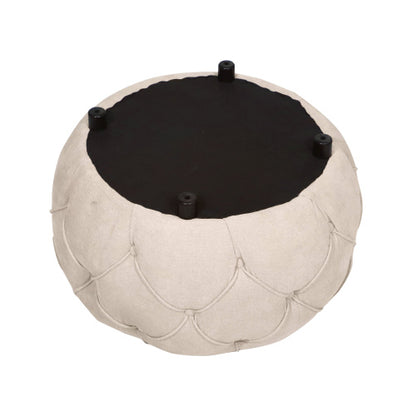 FFH Large Button Tufted Woven Round Storage Ottoman for Living Room &amp; Bedroom,17.7&quot;H Burlap Beige