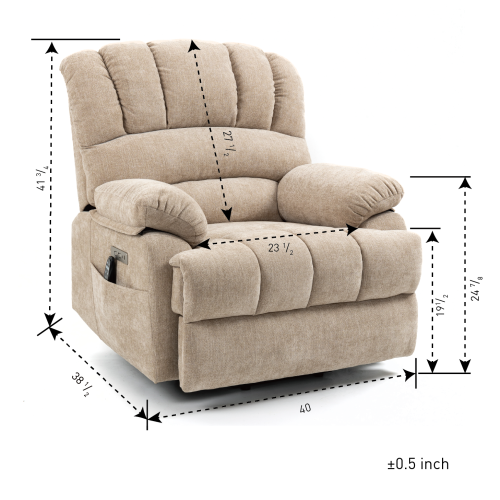 FFH 23&quot; Seat Width and High Back Large Size Beige Chenille Power Lift Recliner Chair with 8-Point Vibration Massage and Lumbar Heating