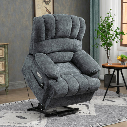 FFH 23&quot; Seat Width and High Back Large Size Beige Chenille Power Lift Recliner Chair with 8-Point Vibration Massage and Lumbar Heating