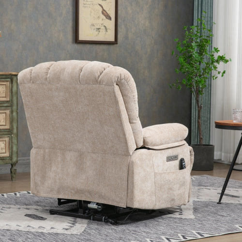 FFH 23&quot; Seat Width and High Back Large Size Beige Chenille Power Lift Recliner Chair with 8-Point Vibration Massage and Lumbar Heating