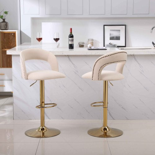 FFH Modern Barstools Bar Height, Swivel Velvet Bar Stool Counter Height Bar Chairs Adjustable Tufted Stool with Back&amp; Footrest for Home Bar Kitchen Island Chair (Black, Set of 2)