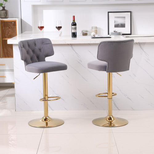 FFH Modern Barstools Bar Height, Swivel Velvet Bar Stool Counter Height Bar Chairs Adjustable Tufted Stool with Back&amp; Footrest for Home Bar Kitchen Island Chair (Black, Set of 2)