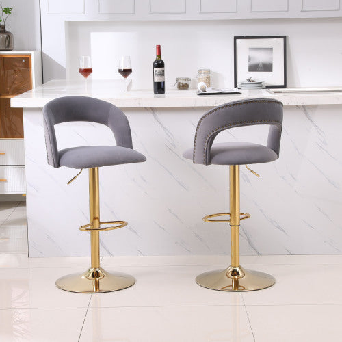 FFH Modern Barstools Bar Height, Swivel Velvet Bar Stool Counter Height Bar Chairs Adjustable Tufted Stool with Back&amp; Footrest for Home Bar Kitchen Island Chair (Black, Set of 2)