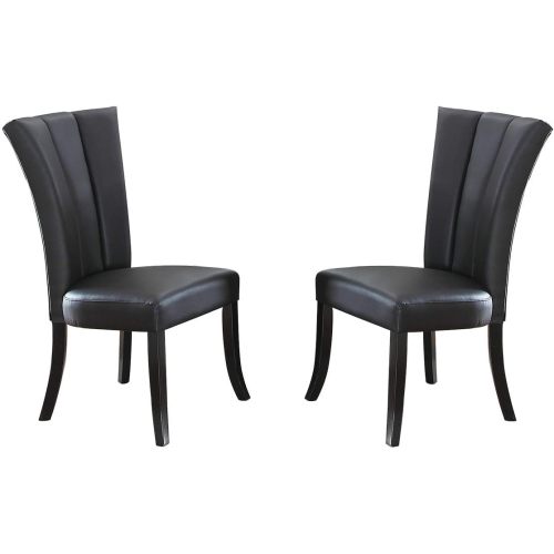 FFH Black Faux Leather Upholstered Lines back Set of 2pc Chairs Dining Room Wide Flair back Chair