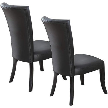 FFH Black Faux Leather Upholstered Lines back Set of 2pc Chairs Dining Room Wide Flair back Chair