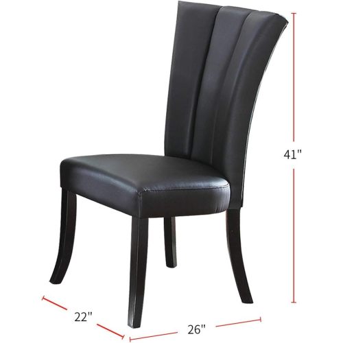 FFH Black Faux Leather Upholstered Lines back Set of 2pc Chairs Dining Room Wide Flair back Chair