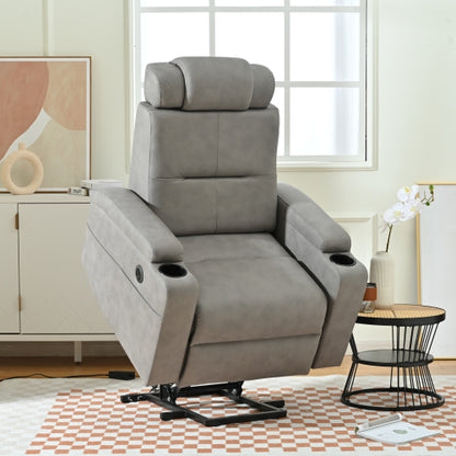 FFH Power Lift Recliner Chair for Elderly,Recliner Chair for Living Room,Modern Reclining Sofa Chair, Electric Lift Recliner for Seniors,Side Pocket,USB Charge Port (Light Gray)