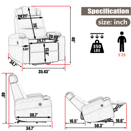 FFH Power Lift Recliner Chair for Elderly,Recliner Chair for Living Room,Modern Reclining Sofa Chair, Electric Lift Recliner for Seniors,Side Pocket,USB Charge Port (Light Gray)