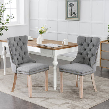 FFH Collection Modern, High-end Tufted Solid Wood Contemporary Velvet Upholstered Dining Chair with Wood Legs Nailhead Trim 2-Pcs Set,Beige