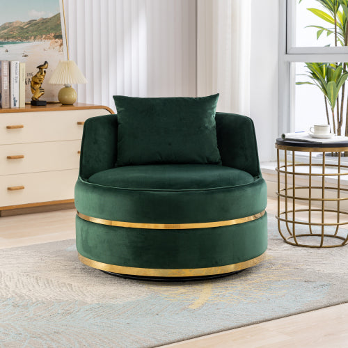 FFH 360 Degree Swivel Accent Chair Velvet Modern Upholstered Barrel Chair Over-Sized Soft Chair with Seat Cushion for Living Room, Bedroom, Office, Apartment, Green