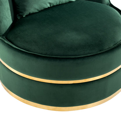 FFH 360 Degree Swivel Accent Chair Velvet Modern Upholstered Barrel Chair Over-Sized Soft Chair with Seat Cushion for Living Room, Bedroom, Office, Apartment, Green