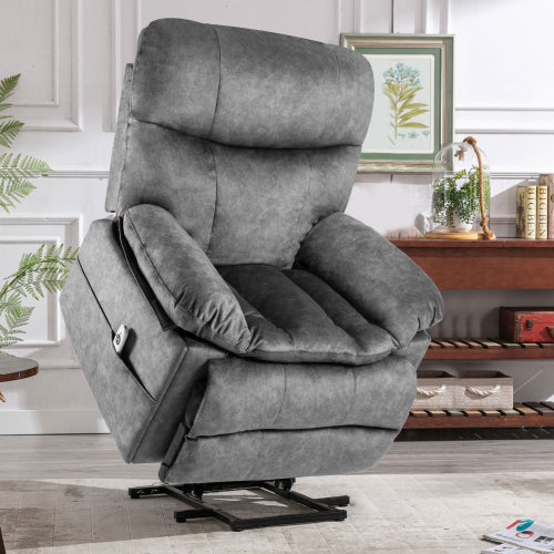 FFH 39.4&quot; Wide Oversize Big Man Modern Velvet Power Lift Assist Recliner With Heating and Massage