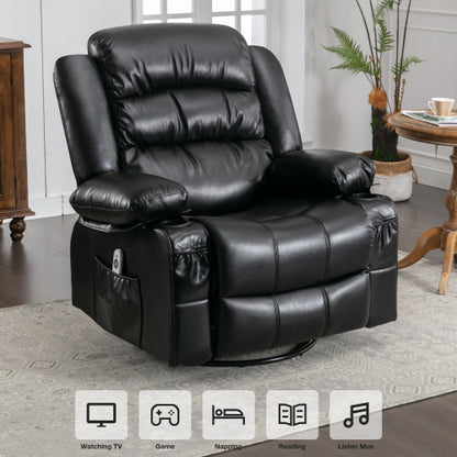 FFH Massage Swivel Rocker Recliner Chair with Vibration Massage and Heat Ergonomic Lounge Chair for Living Room with Rocking Function and Side Pocket 2 Cup Holders USB Charge Port ,black