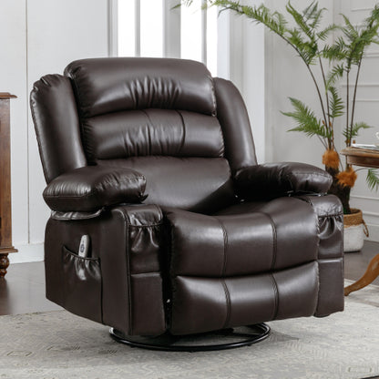 FFH Massage Swivel Rocker Recliner Chair with Vibration Massage and Heat Ergonomic Lounge Chair for Living Room with Rocking Function and Side Pocket 2 Cup Holders USB Charge Port ,black