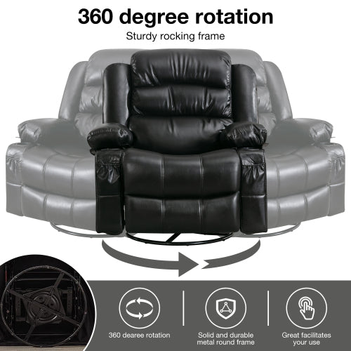 FFH Massage Swivel Rocker Recliner Chair with Vibration Massage and Heat Ergonomic Lounge Chair for Living Room with Rocking Function and Side Pocket 2 Cup Holders USB Charge Port ,black