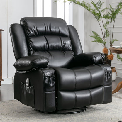 FFH Massage Swivel Rocker Recliner Chair with Vibration Massage and Heat Ergonomic Lounge Chair for Living Room with Rocking Function and Side Pocket 2 Cup Holders USB Charge Port ,black