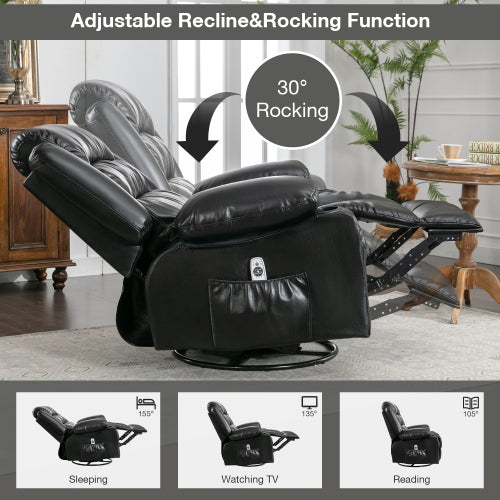 FFH Massage Swivel Rocker Recliner Chair with Vibration Massage and Heat Ergonomic Lounge Chair for Living Room with Rocking Function and Side Pocket 2 Cup Holders USB Charge Port ,black