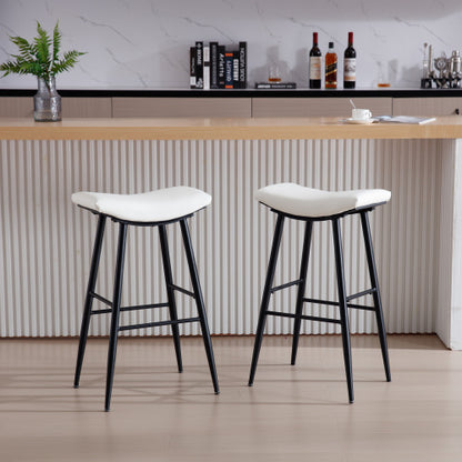 FFH Counter Height Bar Stool Set of 2 for Dining Room Kitchen Counter Island, PU Upholstered Breakfast Stools With Footrest,Cream