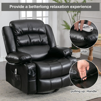 FFH Massage Swivel Rocker Recliner Chair with Vibration Massage and Heat Ergonomic Lounge Chair for Living Room with Rocking Function and Side Pocket 2 Cup Holders USB Charge Port ,black