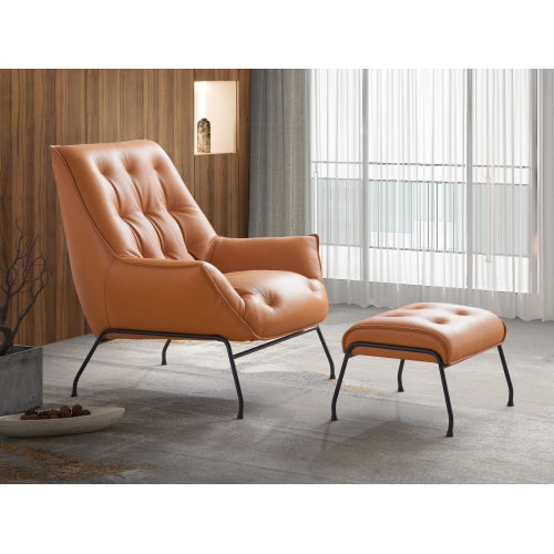 FFH Accent Chair & Ottoman, Sandstone Top Grain Leather