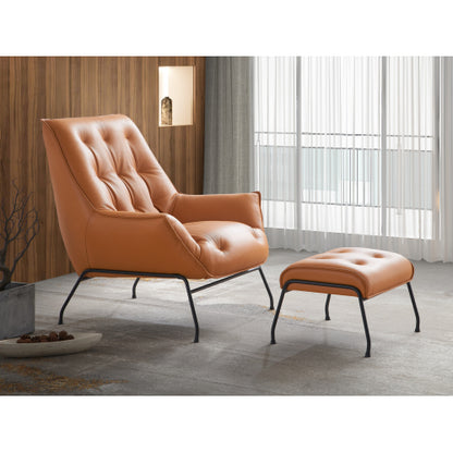 FFH Accent Chair &amp; Ottoman, Sandstone Top Grain Leather