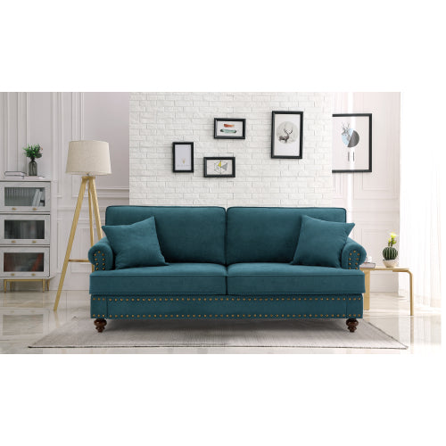 FFH Mid-Century Upholstered Sofa Couch, 3 Seater Sofa with Nailhead, 82&quot; Chenille Living Room Sofa, Lake Green