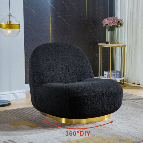 FFH Modern Velvet Swivel Accent Chair, Swivel Barrel Chair with Gold Finish Stainless Steel Base