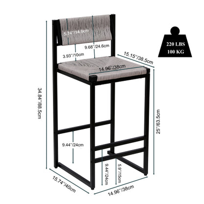 FFH Gray Set of 2 Hand Weave Bar Stools with Back Counter Height Bar Chairs Paper Rope Woven Dining Stool for Kitchen, Home &amp; Office (Gray)