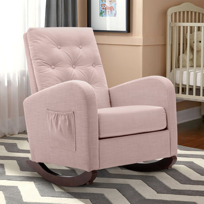 FFH Glider Rocker for Living Room, Rocking Chair for Nursery, Tufted High Back, Pink Linen