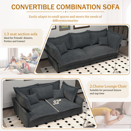 FFH 90.55&quot; Reversible Sofa, Modern Upholstered Velvet Cloud Couch with Soft Pillows, Comfy Lounge Sofa with Deep Seat for Living Room