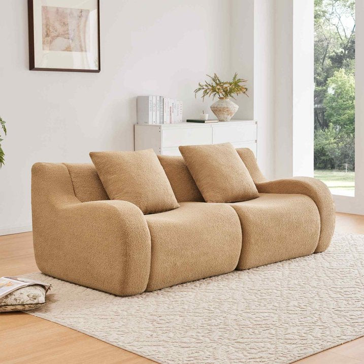 FFH 82.7" Boneless Loveseat, Teddy Sofa Sectional for Living Room, Modular Cloud Couch with Deep Seat, Streamlined Design (Camel, 2 Seater)