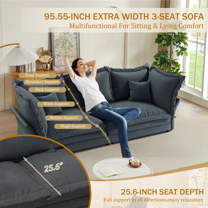 FFH 90.55&quot; Reversible Sofa, Modern Upholstered Velvet Cloud Couch with Soft Pillows, Comfy Lounge Sofa with Deep Seat for Living Room
