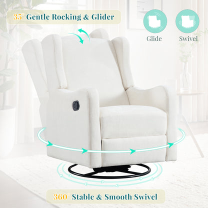 FFH Wingback Swivel Recliner, Glider Rocking Chair for Living Room, Nursery Rocker, Beige Chenille