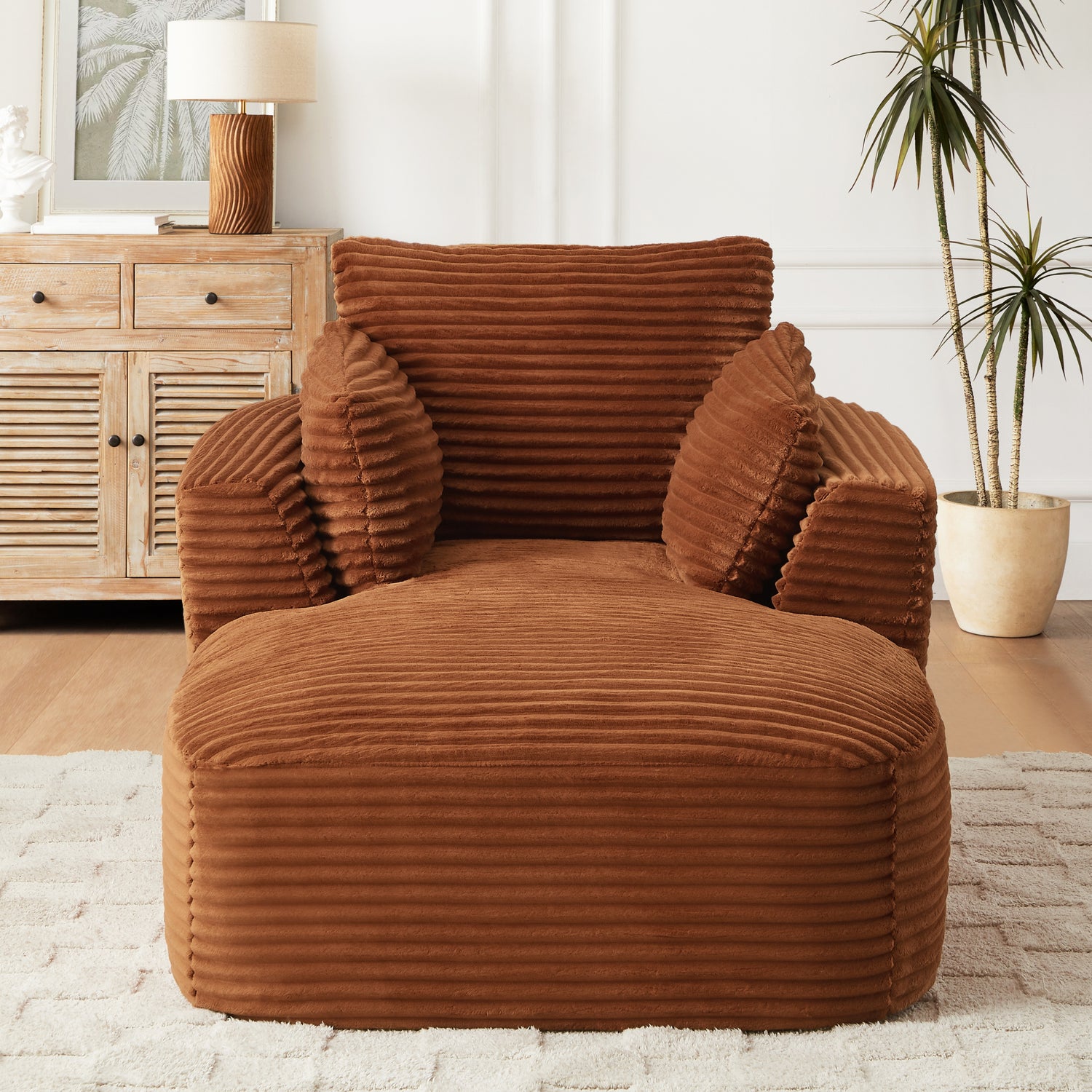 FFH Chaise Lounge Indoor, Cozy Lounge Chair Sleeper Sofa for Adults, No Assembly Required, Orange Corduroy