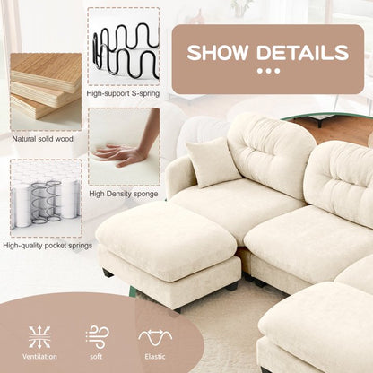 FFH Loveseat Sofa, 74" Cloud Sectional Couches for Living Room, Tufted 2-Seat Chenille Sofa with 2 Pillows, Wooden Base, Beige